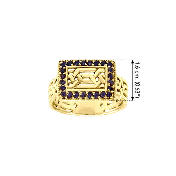 Elegant Gemstone Celtic Knotwork Solid Yellow Gold Ring GRI1434